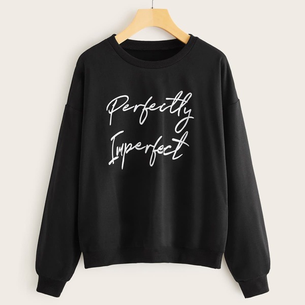 

Letter Graphic Drop Shoulder Sweatshirt, Black