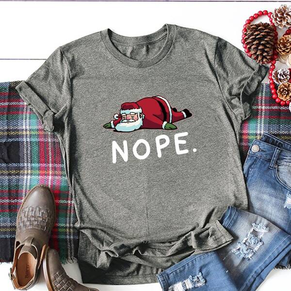 

Plus Santa Claus Print Short Sleeve Tee, Grey