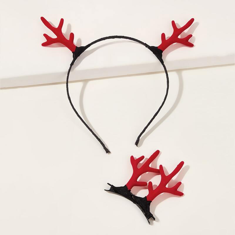 

2pcs New Year Antlers Decor Headband & Hair Clip, Multicolor