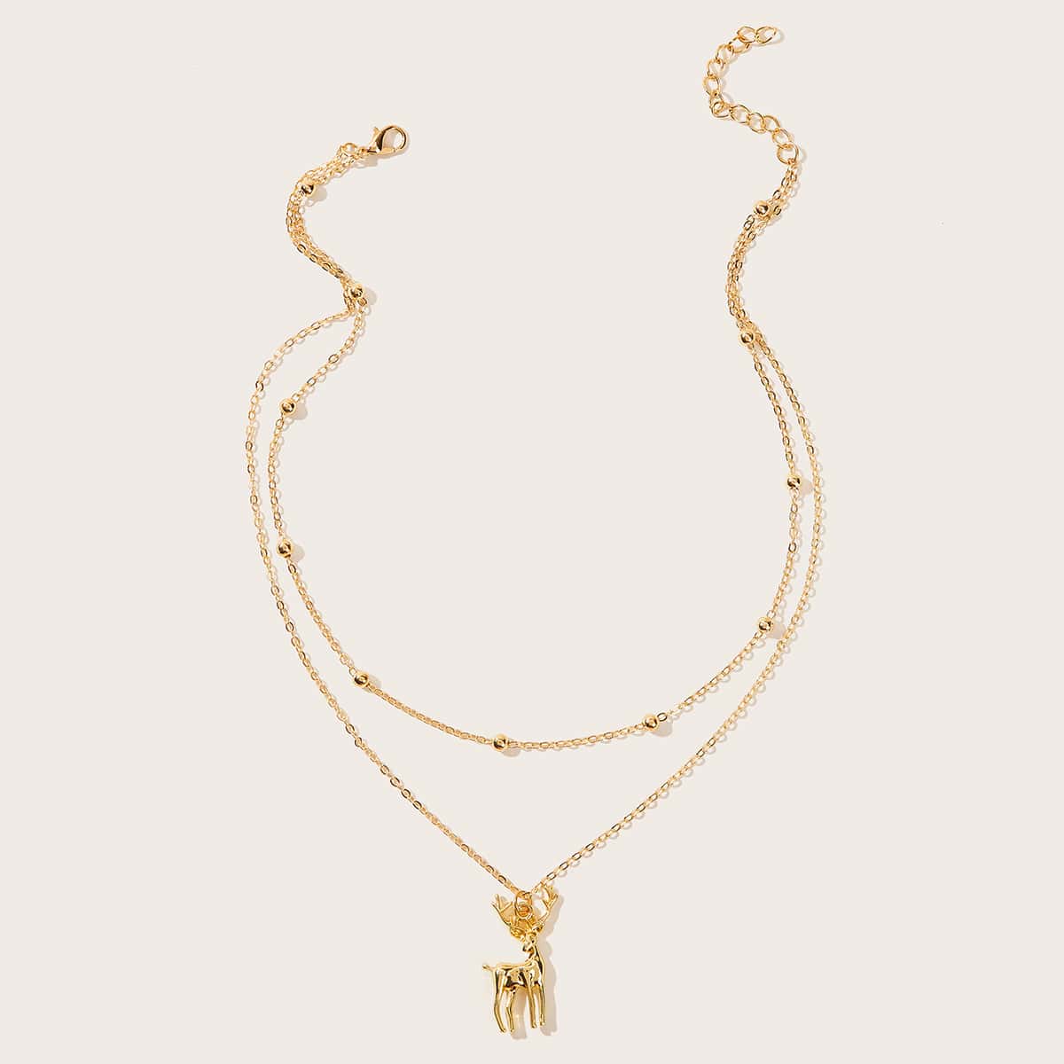 

1pc Deer Charm Layered Necklace, Gold