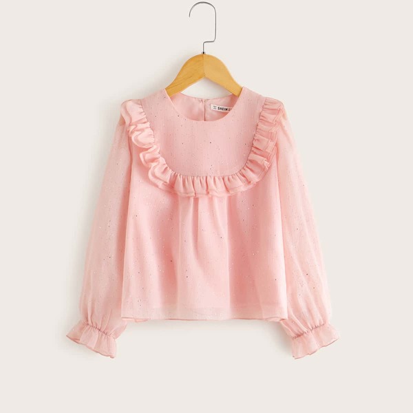 

Girls Ruffle Trim Glitter Blouse, Pink pastel