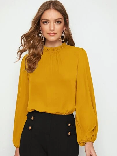 SHEIN Clasi 木耳邊領燈籠袖襯衫