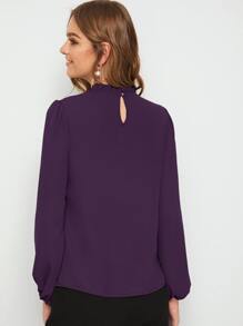 SHEIN Clasi Frill Neck Lantern Sleeve Top - Purple - View 2