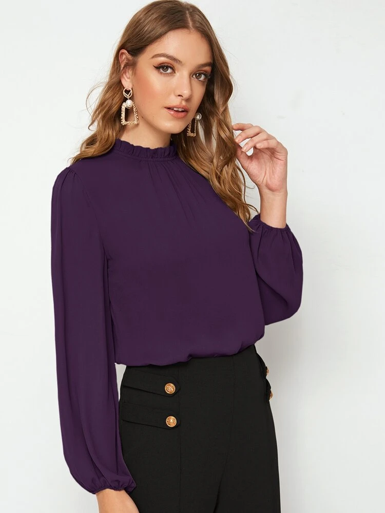 Frill Neck Lantern Sleeve Top