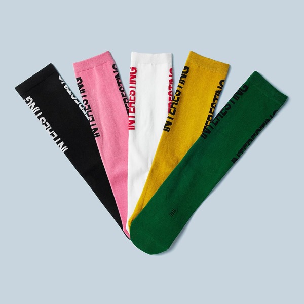 

5pairs Girls Letter Pattern Knee Length Socks, Multicolor