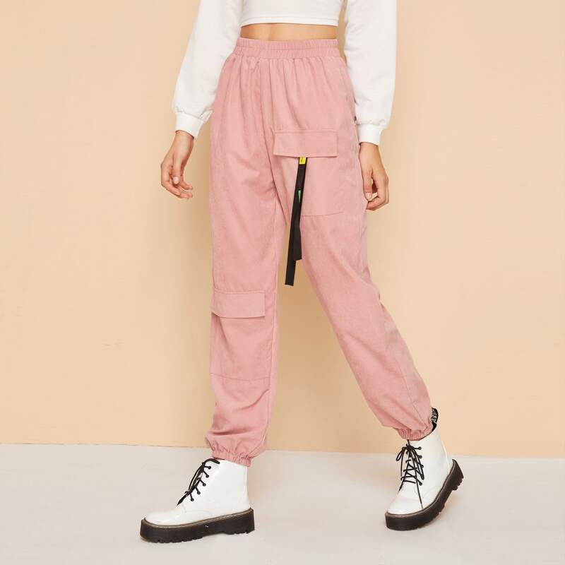 

Pocket Front Ribbon Cargo Pants, Pink