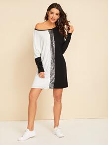 Vestido camiseta con costura de lentejuelas en contraste Vestido camiseta con costura de lentejuelas en contraste