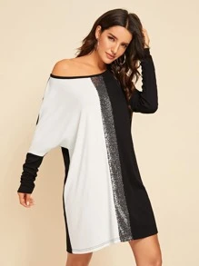 Vestido camiseta con costura de lentejuelas en contraste Vestido camiseta con costura de lentejuelas en contraste