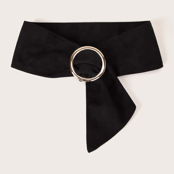 

O-ring Buckle Suede Belt, Black