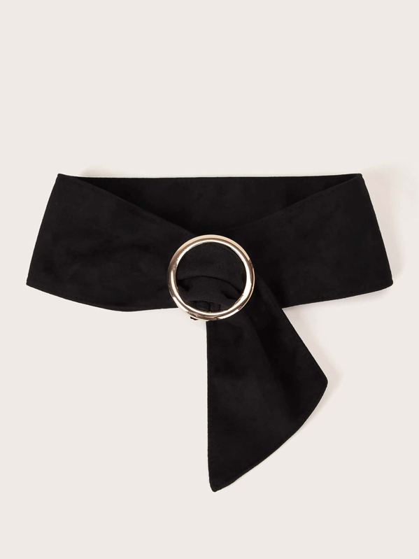 

O-ring Buckle Suede Belt, Black