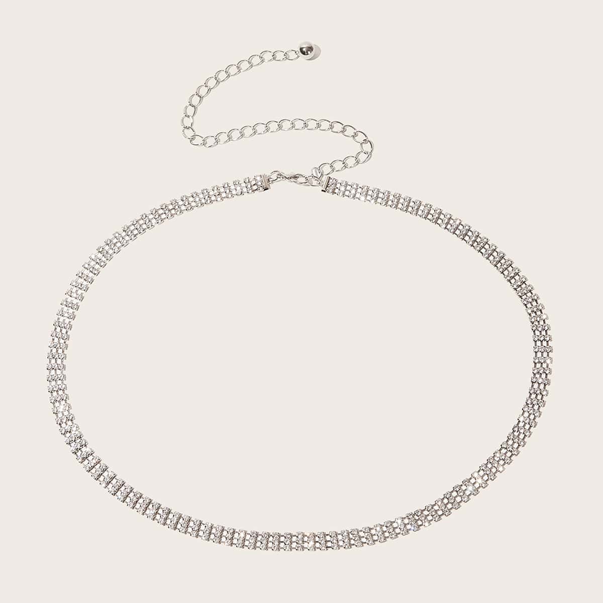 

Rhinestone Decor Waist Chain, Silver