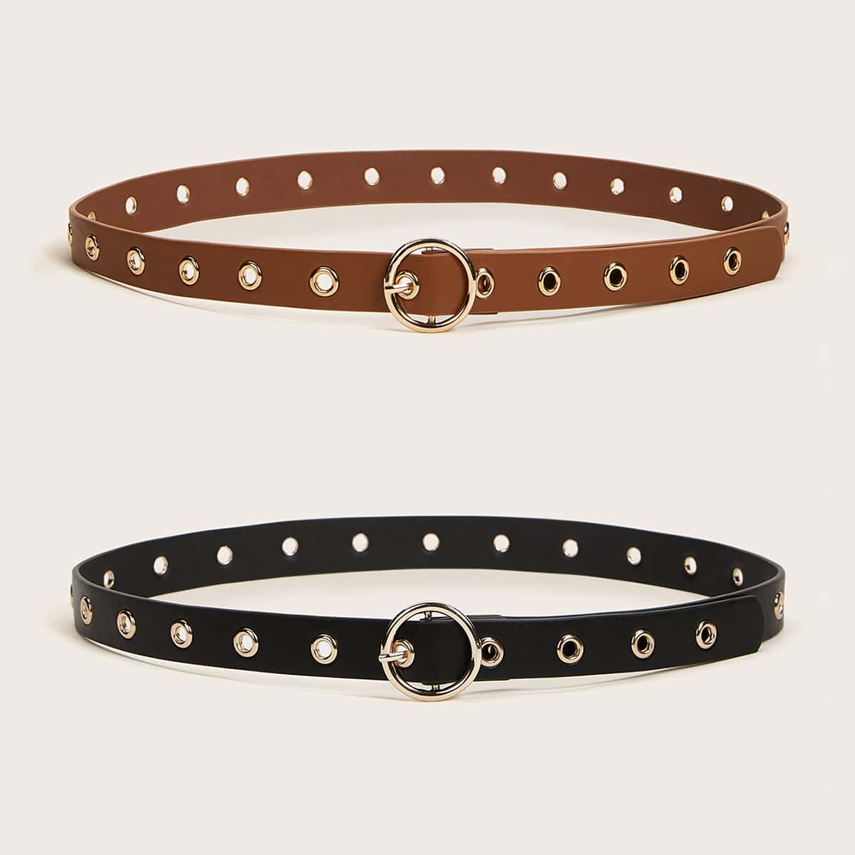 

2pcs Eyelet Decor O-ring Buckle Belt, Multicolor