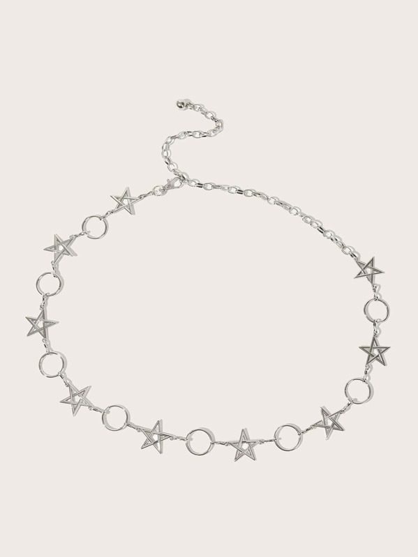 

Star & Ring Decor Waist Chain, Silver