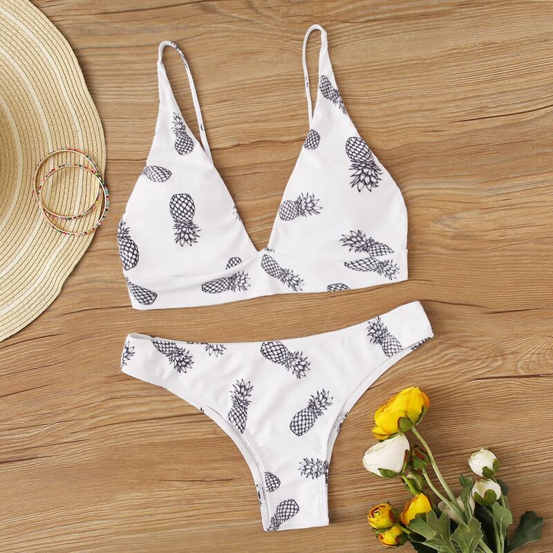 

Pineapple Print Bikini Set, White
