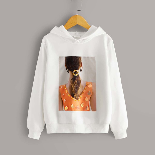 

Girls Figure Graphic Hoodie, White