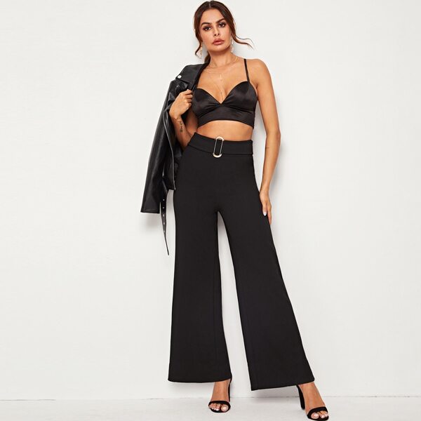 

Ring Detail Wide Leg Pants, Black