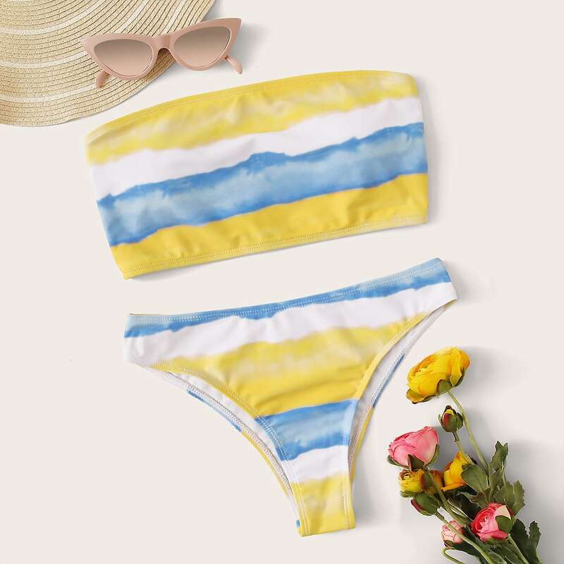

Tie Dye Bandeau Bikini Set, Multicolor