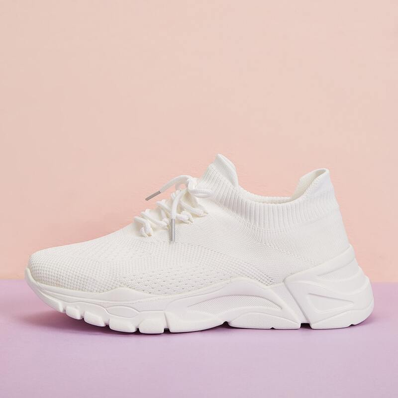 

Lace-up Front Knit Trainers, White