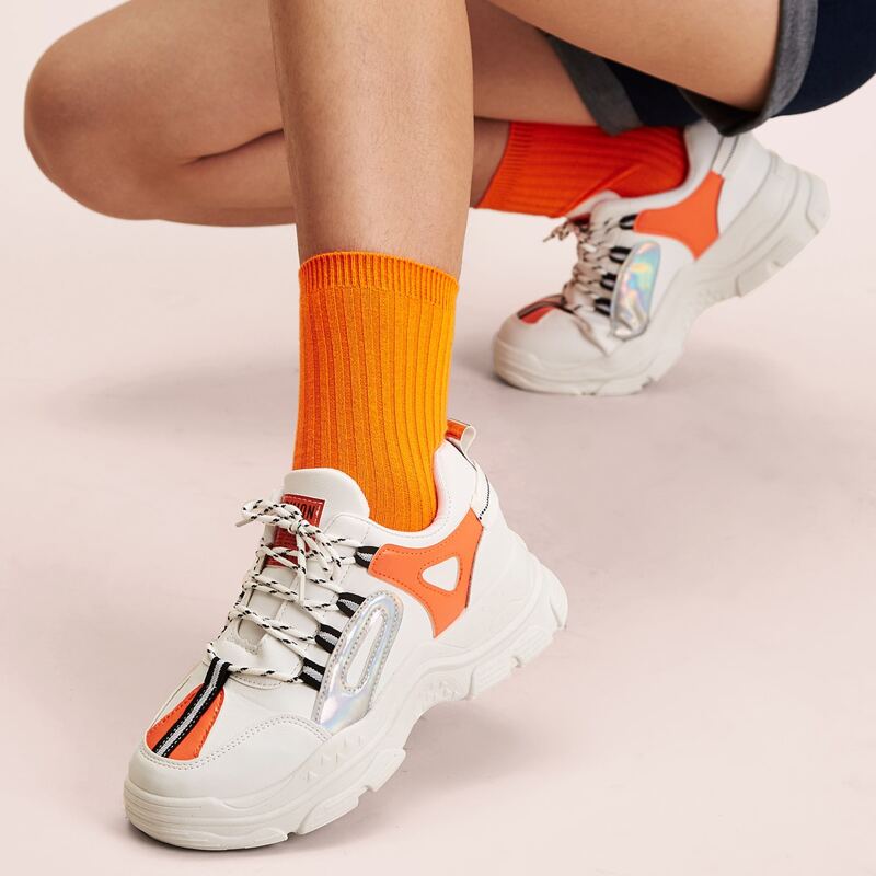 

Holographic Panel Lace-up Front Chunky Sneakers, Multicolor