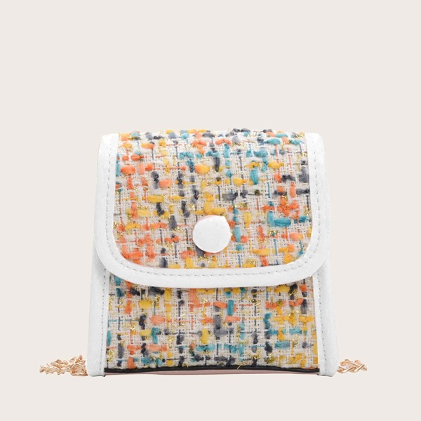 

Girls Tweed Button Front Chain Crossbody Bag, Multicolor