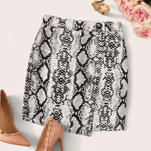 

Snakeskin Print Wrap Skirt, Multicolor
