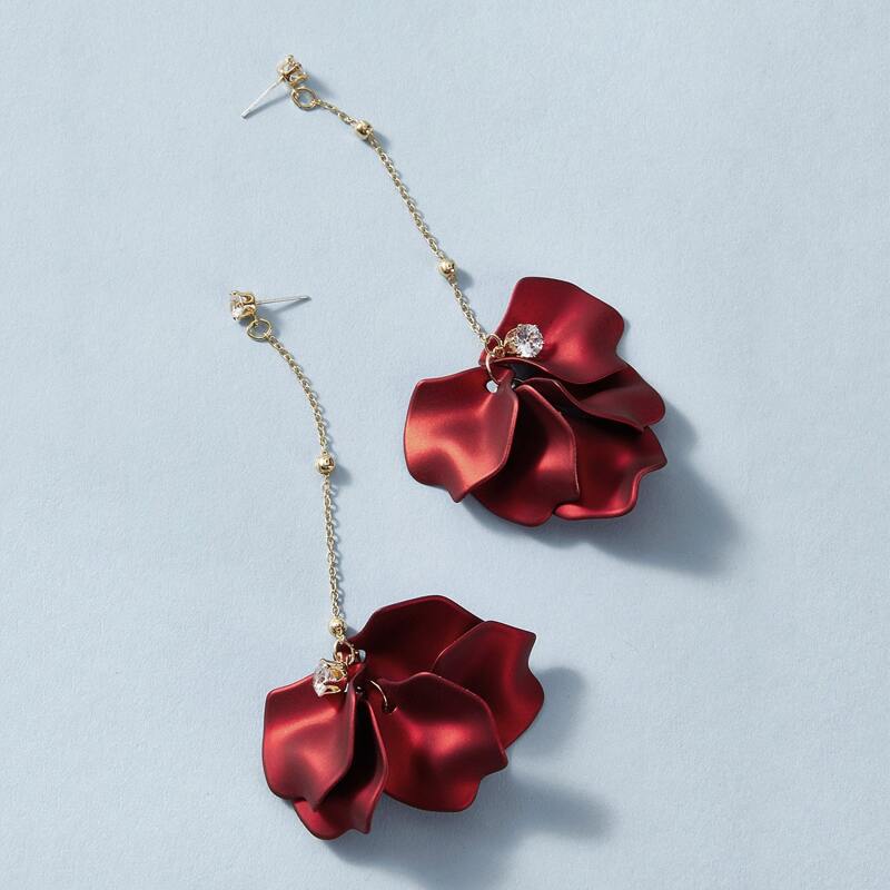 

1pair Rhinestone Decor Flower Drop Earrings, Red