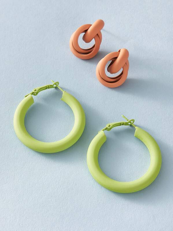 

2pairs Solid Round Earrings, Multicolor
