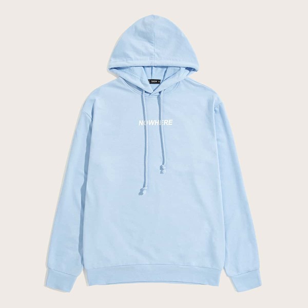 

Men Letter Graphic Drawstring Hoodie, Baby blue
