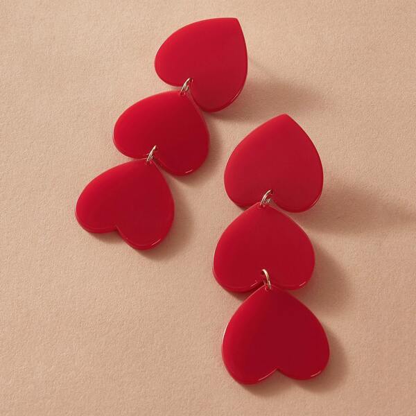 

1pair Heart Drop Earrings, Red