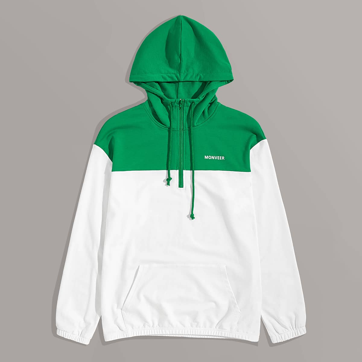 

Guys Zip Half Placket Letter Graphic Colorblock Hoodie, White