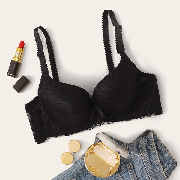 

Floral Lace Underwire Bra, Black