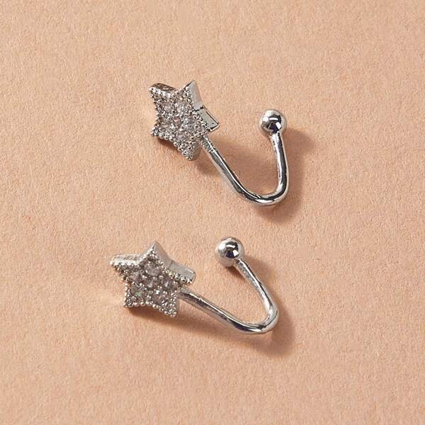 

1pair Star Shaped Ear Cuff, Silver