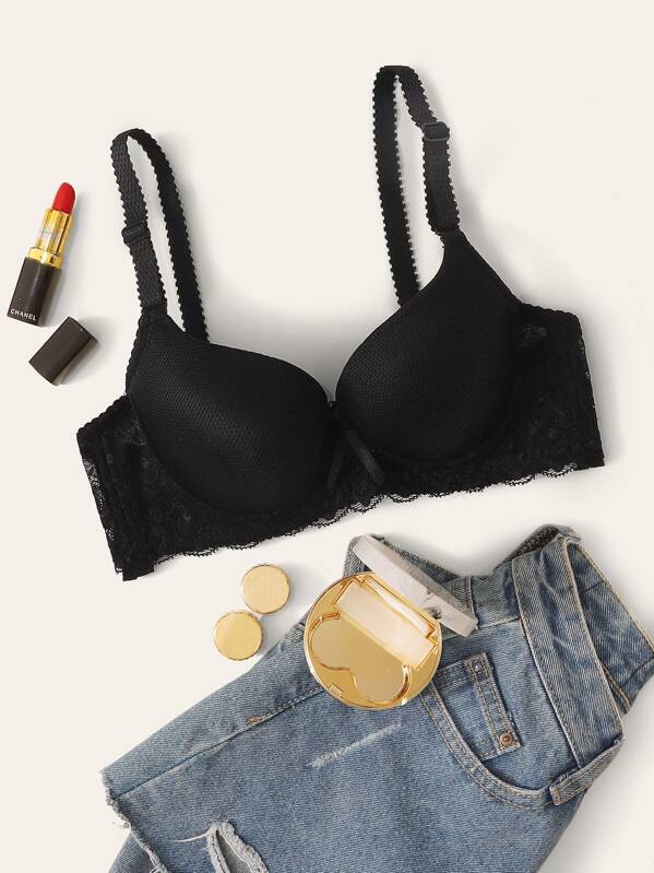 

Floral Lace Underwire Bra, Black