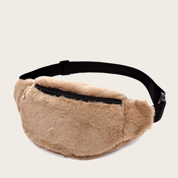 

Girls Zipper Front Fuzzy Fanny Pack, Khaki