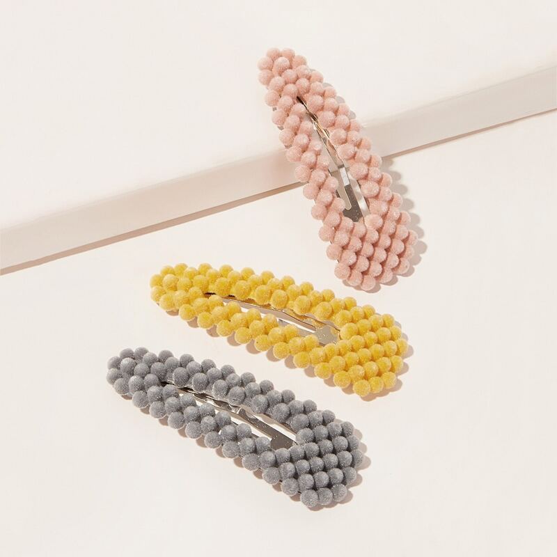 

3pcs Pom-pom Decor Hair Clip, Multicolor