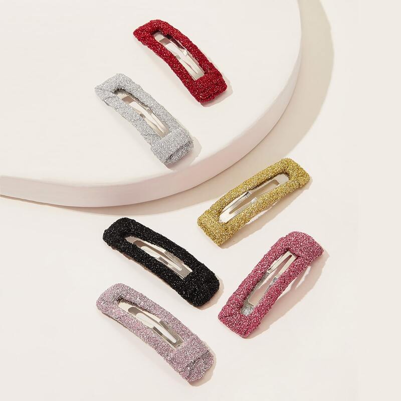 

6pcs Glitter Hair Clip, Multicolor