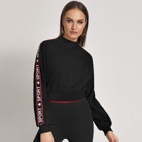 

Mock Neck Tape Detail Pullover, Black