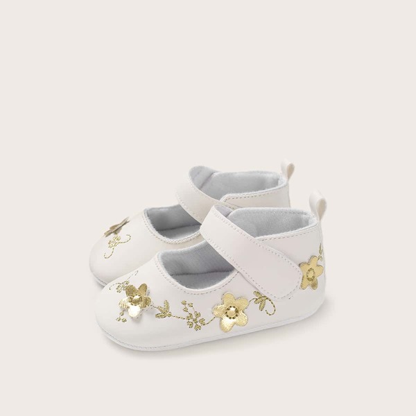 

Baby Girl Embroidery Velcro Strap Flats, White