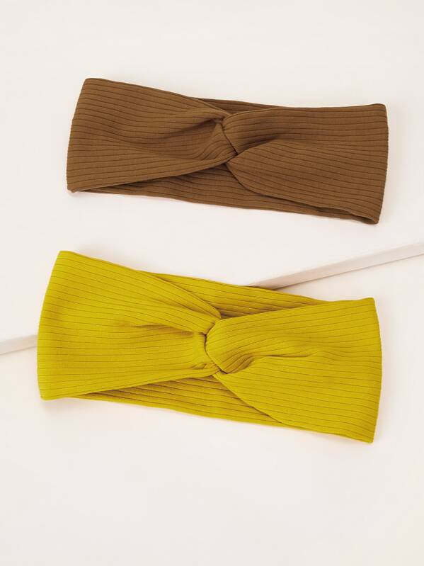 

2pcs Solid Wide Headband, Multicolor