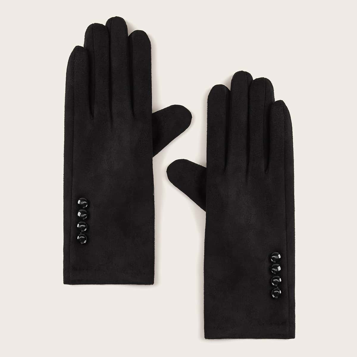 

1pair Bead Decor Gloves, Black