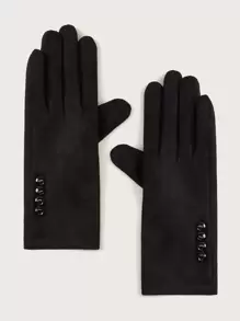 1pair Bead Decor Gloves - Black - View 1
