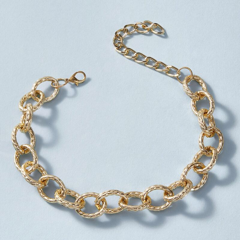 

1pc Textured Chain Necklace, Gold