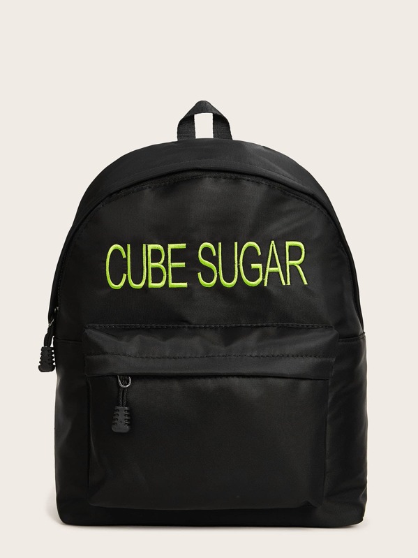 

Slogan Embroidery Backpack, Black