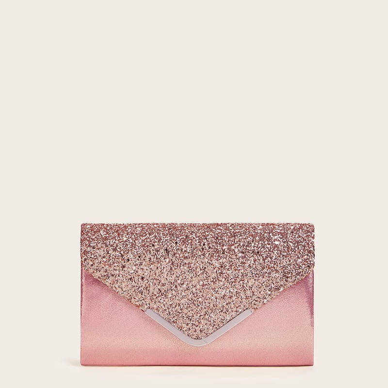 

Sequin Panel Chain Clutch, Pink