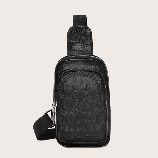 

Men Croc Embossed Sling Bag, Black