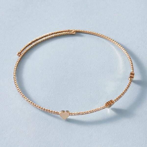 

1pc Heart & Rhinestone Decor Choker, Gold