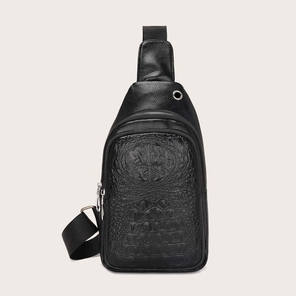 

Men Croc Embossed Sling Bag, Black