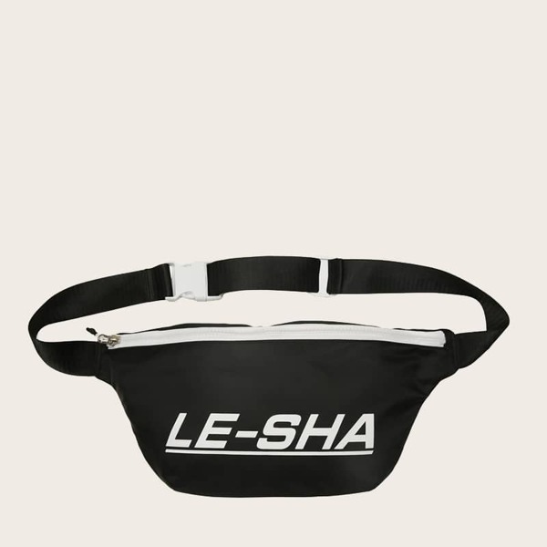 

Men Letter Graphic Bum Bag, Black and white