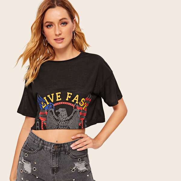

Crop Eagle and Letter Print Top
