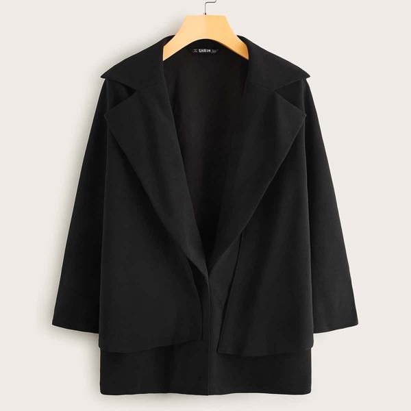 

Notch Collar Double Breasted Cape Coat, Black